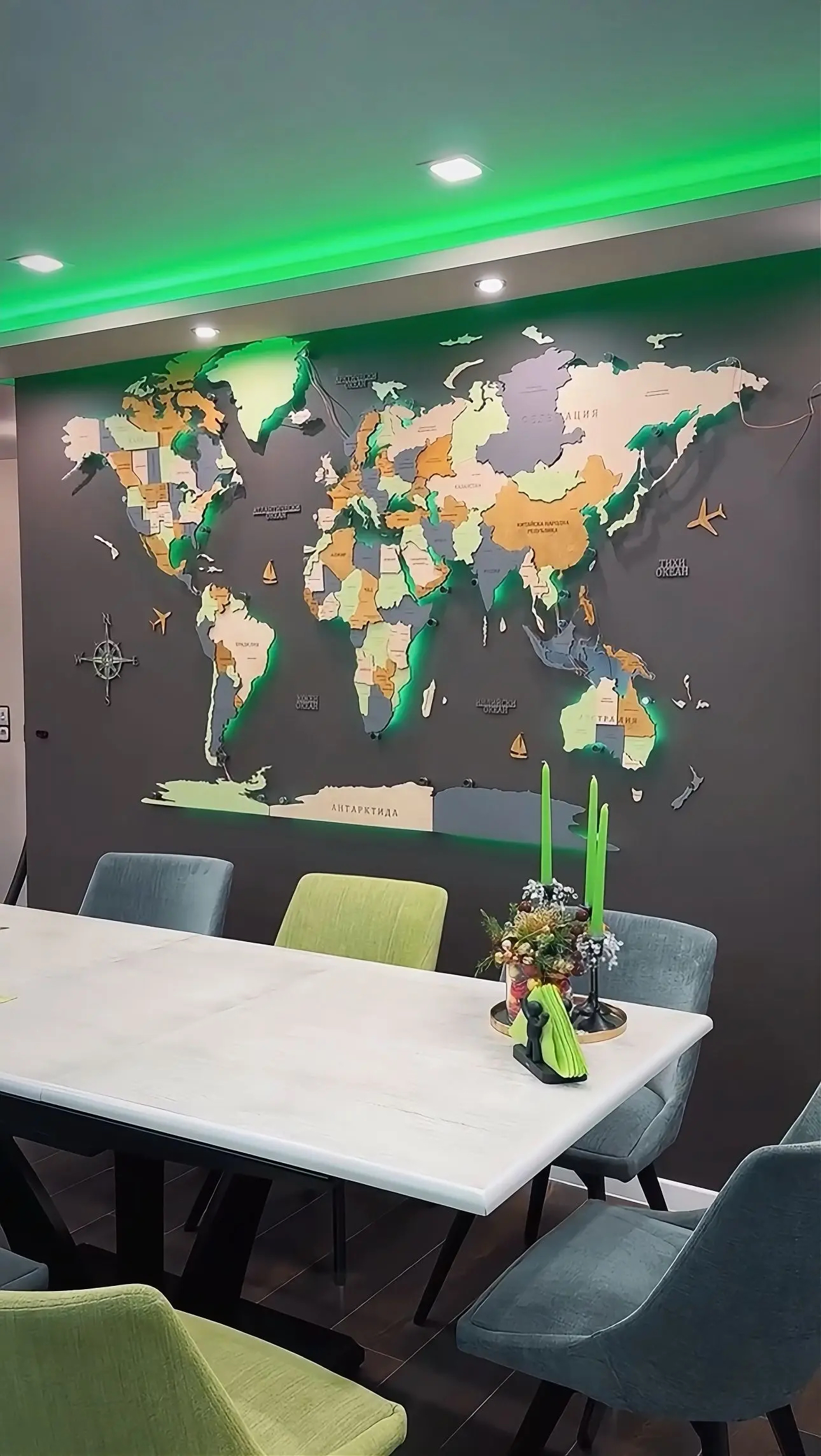 3D Wooden World Map with LED Backlight 