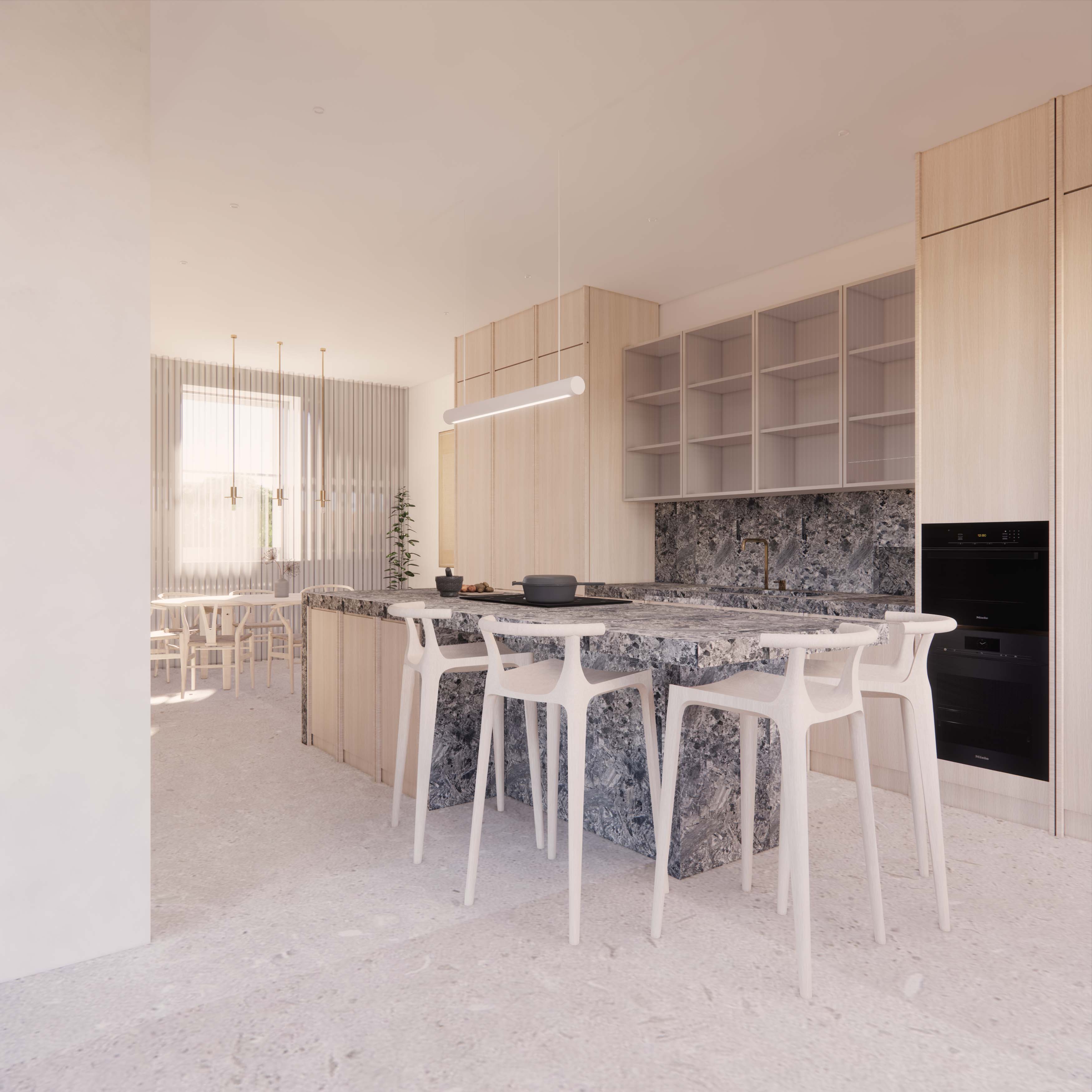 St Johns Wood architect: kitchen design in marble and wood