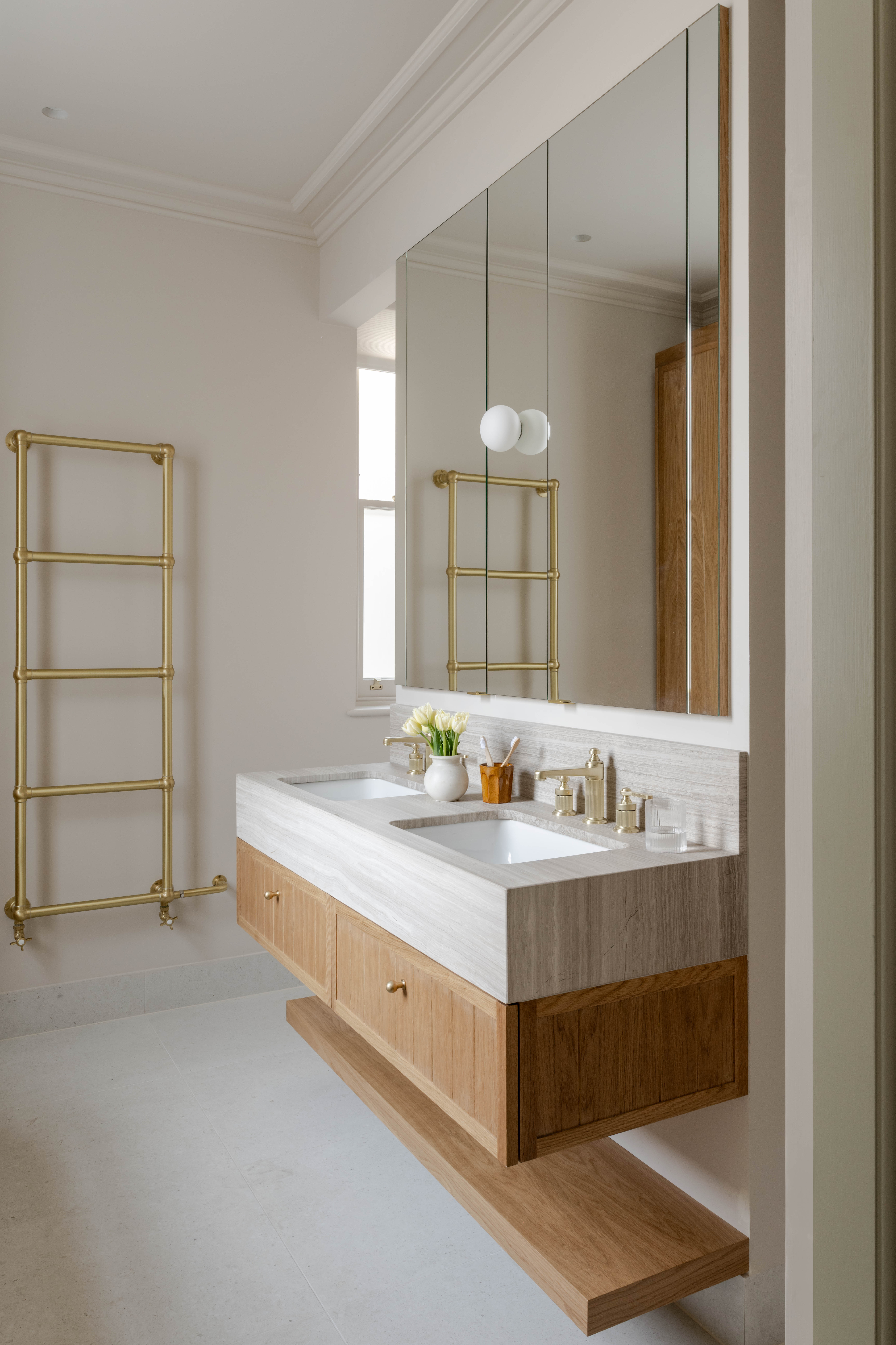 Bespoke oak and stone bathroom vanity 