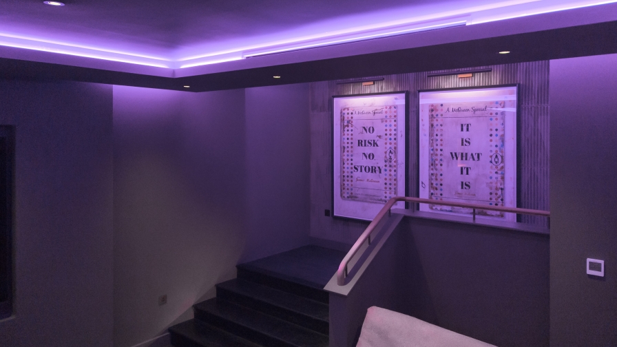 Air conditioning integrated with ceiling coffers in a luxury residential basement in Norfolk