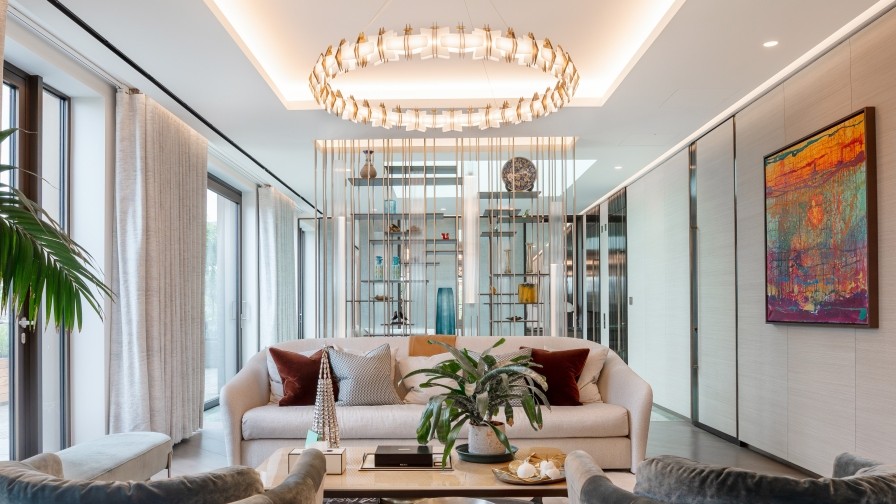 Perimeter slot air conditioning detailing in a high end penthouse interior environment