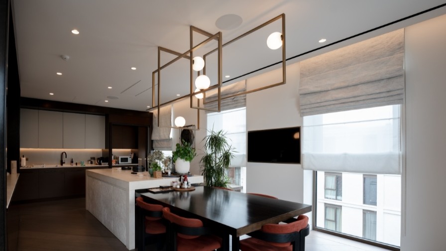 Perimeter slot air conditioning detailing in a high end penthouse interior environment