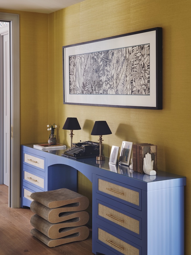 Studio L Bespoke designed desk and vanity and manila hemp walls