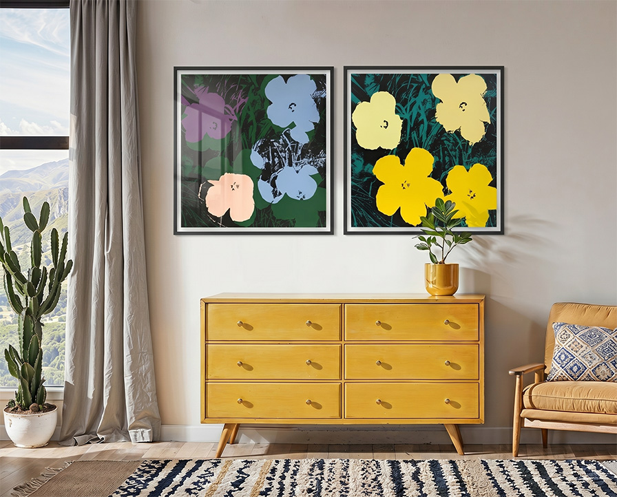 Flowers by Sunday B. Morning, framed in living room