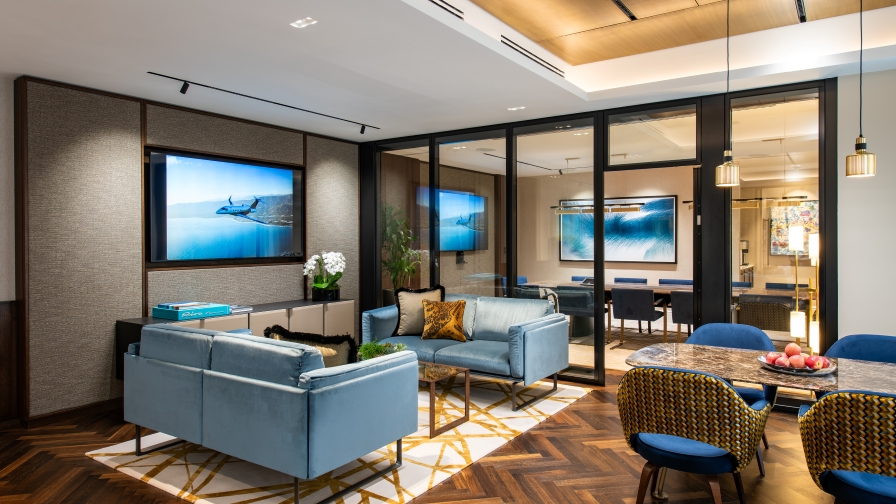 Client lounge looking into conference room