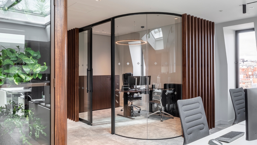 Private office with curved glazing