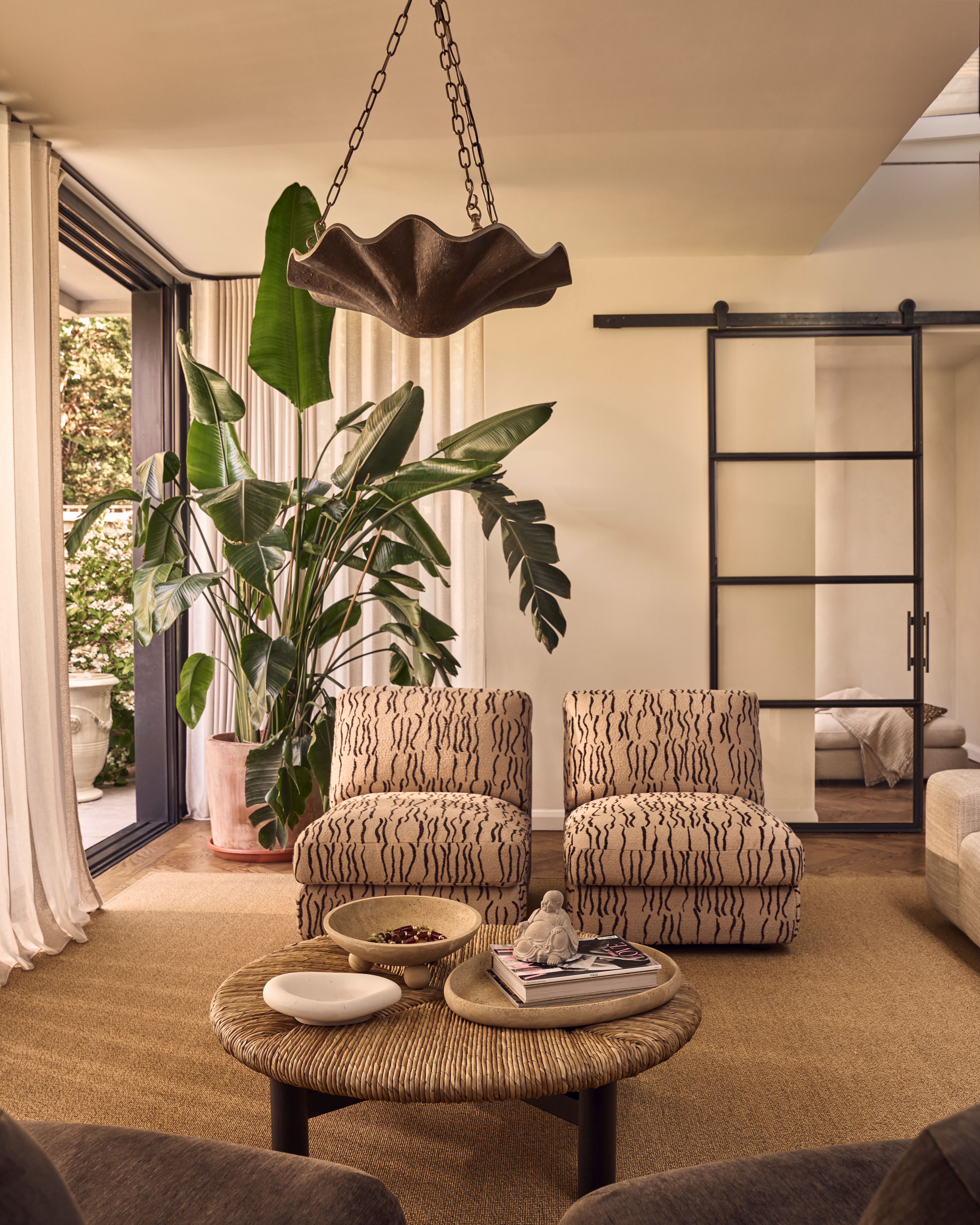 Eichholtz Alden Chair, Aurelia Chandelier 