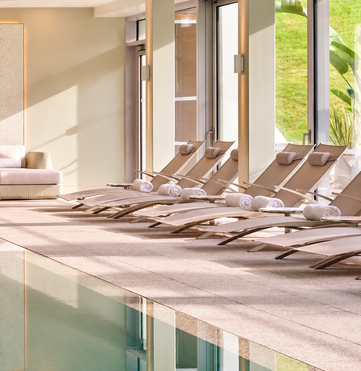 Royal Botania OZON loungers at Coworth Park luxury spa