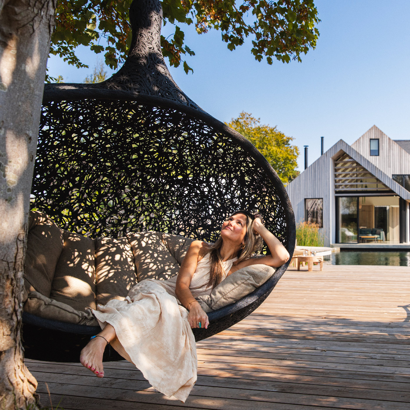 Bios Hide luxury swing seat by Unknown Nordic at the Water Shed, Bosham