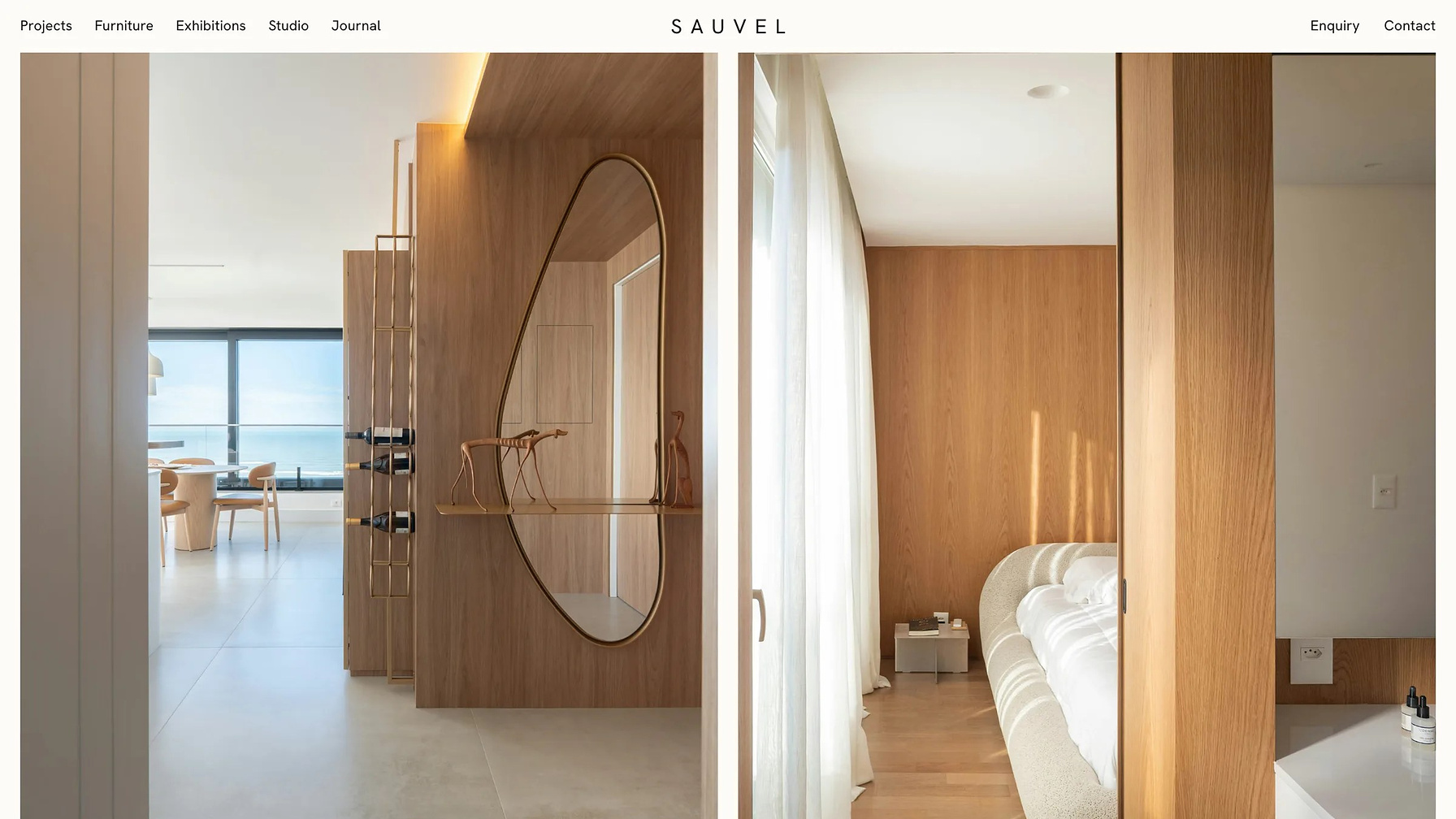 Home page of the Sauvel concept website on a large screen, opening on an apartment above the sea