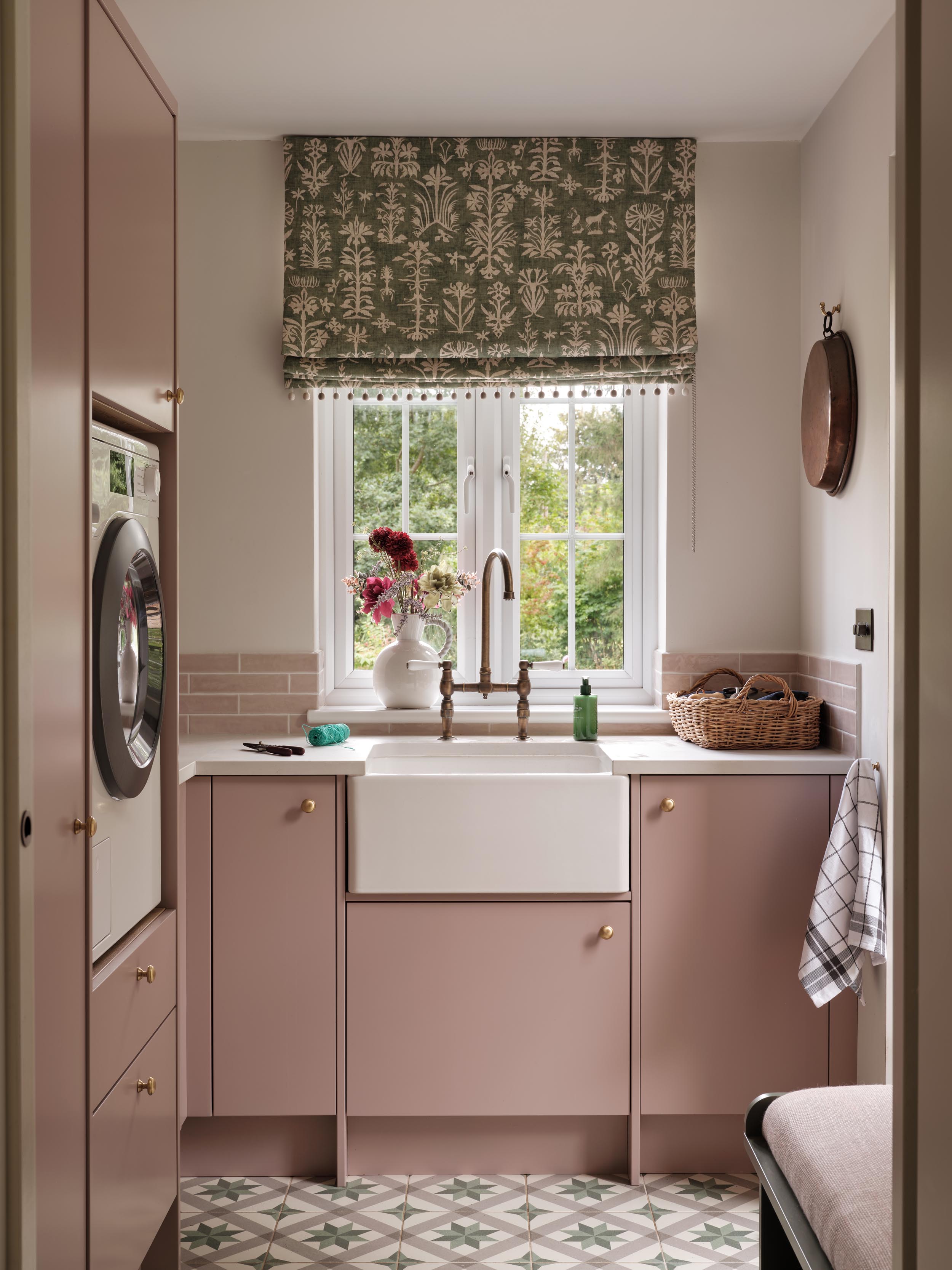 Pink and Green Utility Room Window Area