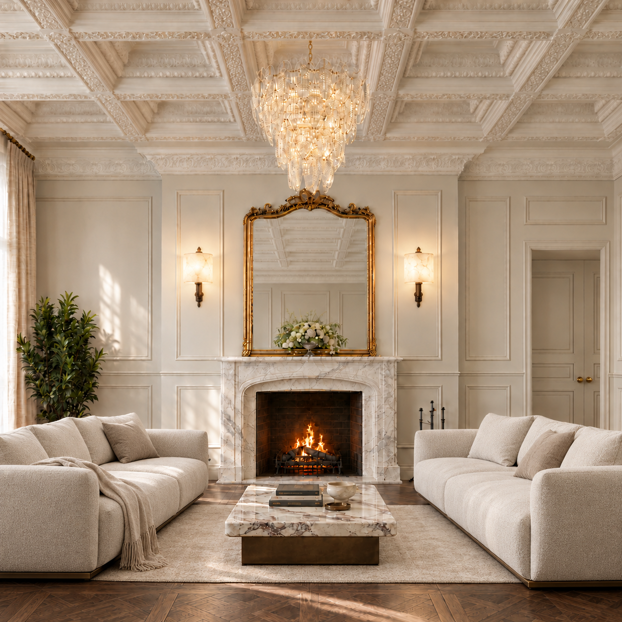 GBG Visualisation of a grand living room at Cadogan Square residence