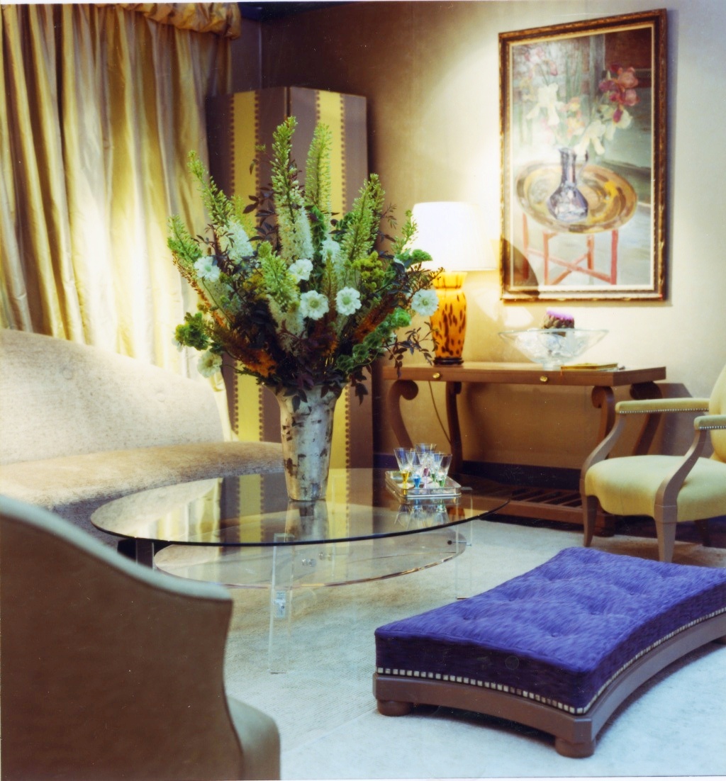 Two shelf Glass Coffee table & low contemporary stool by Karen White