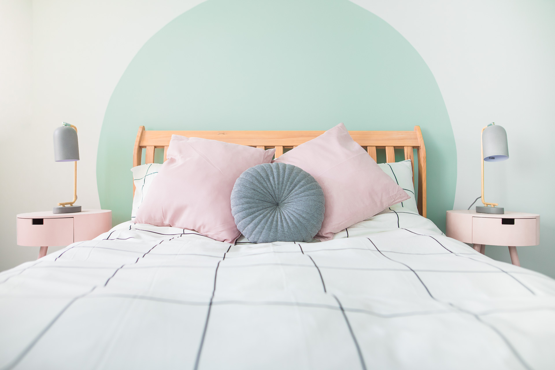 Master bedroom with aqua wall shape