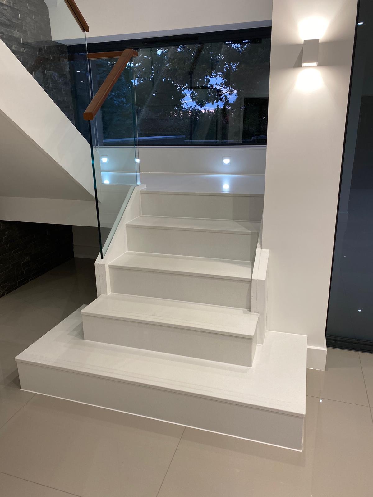 White Shimmer quartz staircase