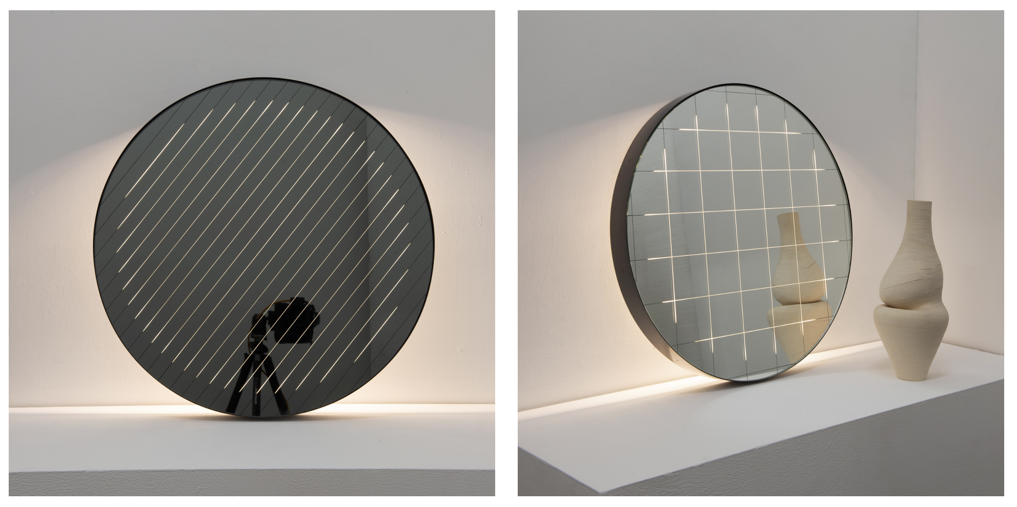 Orbis Linus and Orbis Grid Back Illuminated Round Mirrors
