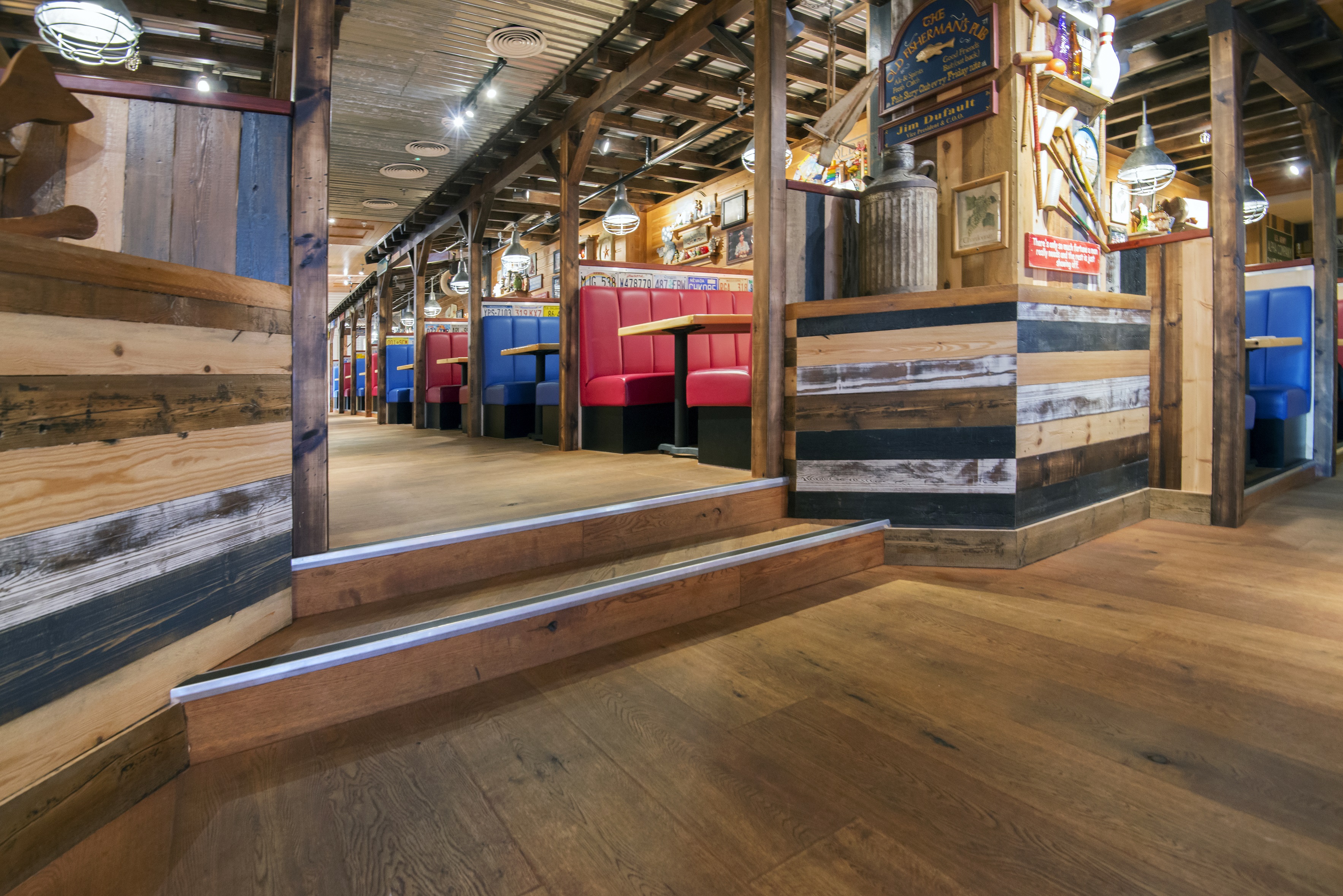 Hand Distressed Oak fitted in Bubba Gump Restaurant 