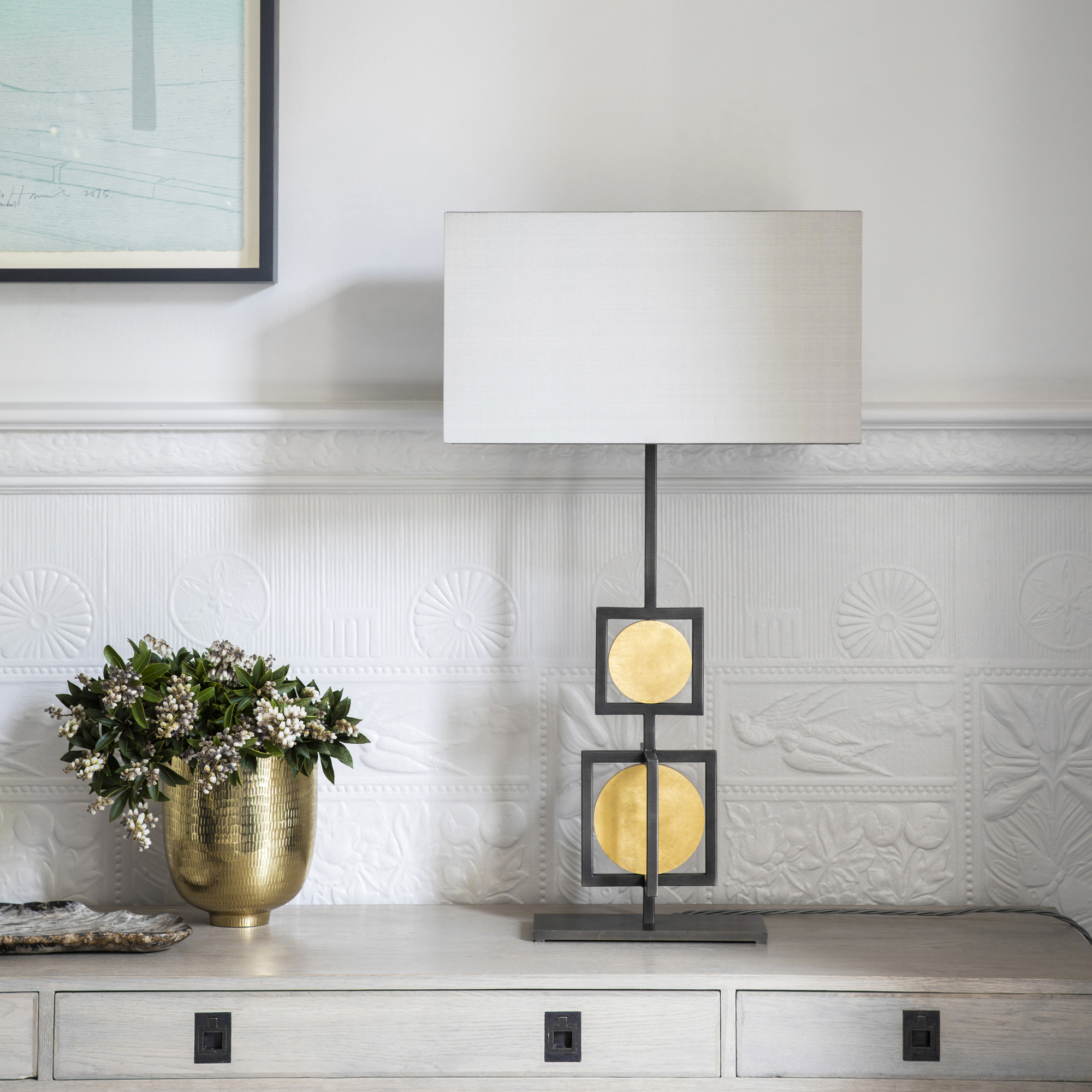 Aureol Table Lamp with Gilded Gold Discs