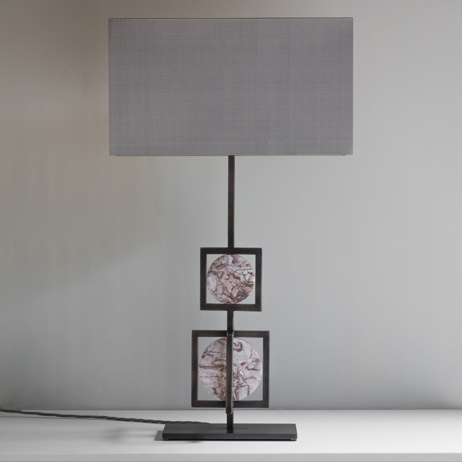Aureol Table Lamp with Gilded Blush Marble Discs