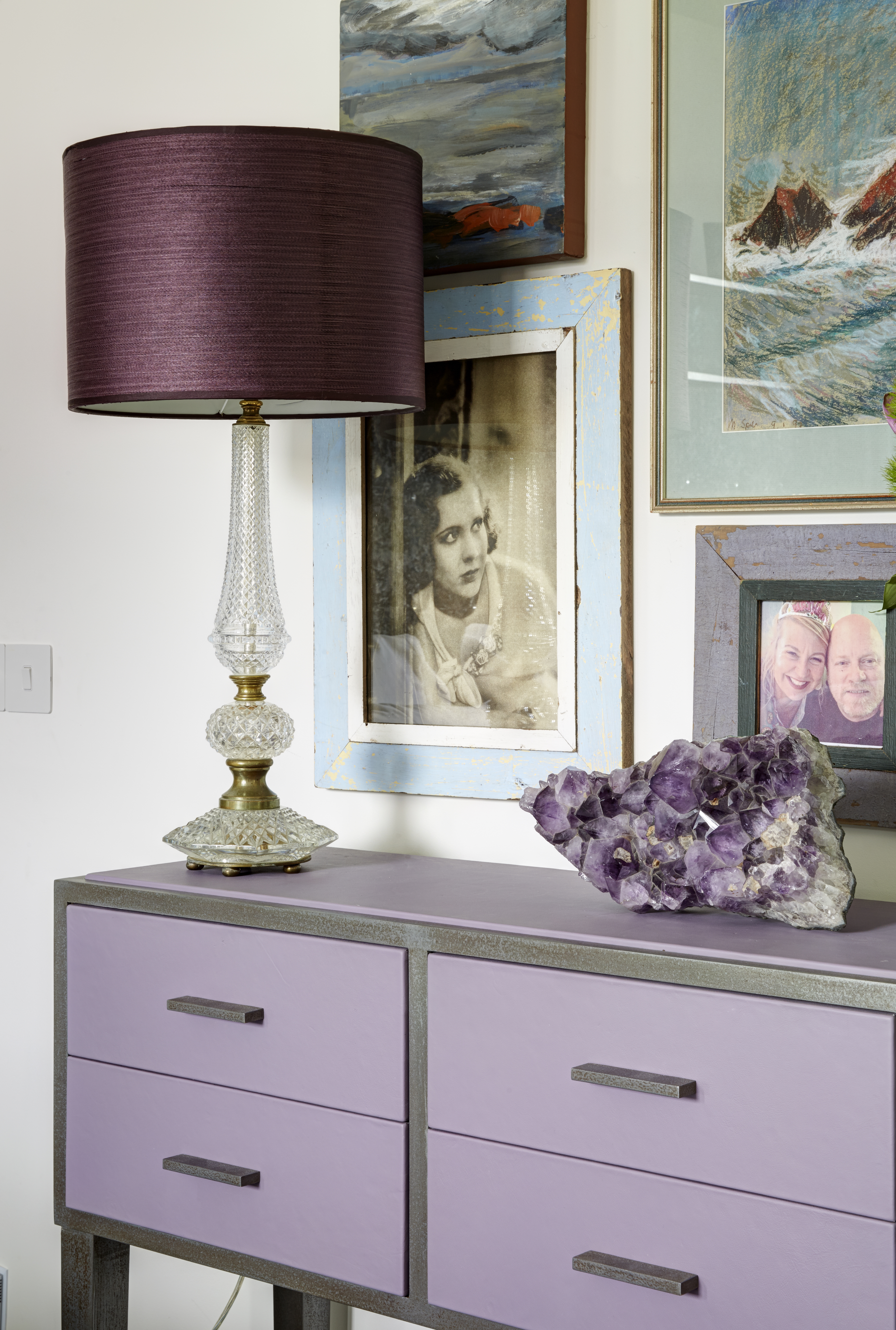 Bespoke Chest of Drawers in lilac colour leather