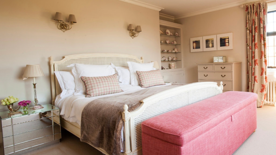 Master bedroom, nina campbell cushions, colefax & fowler curtains, bedroom design, hampshire interior design 