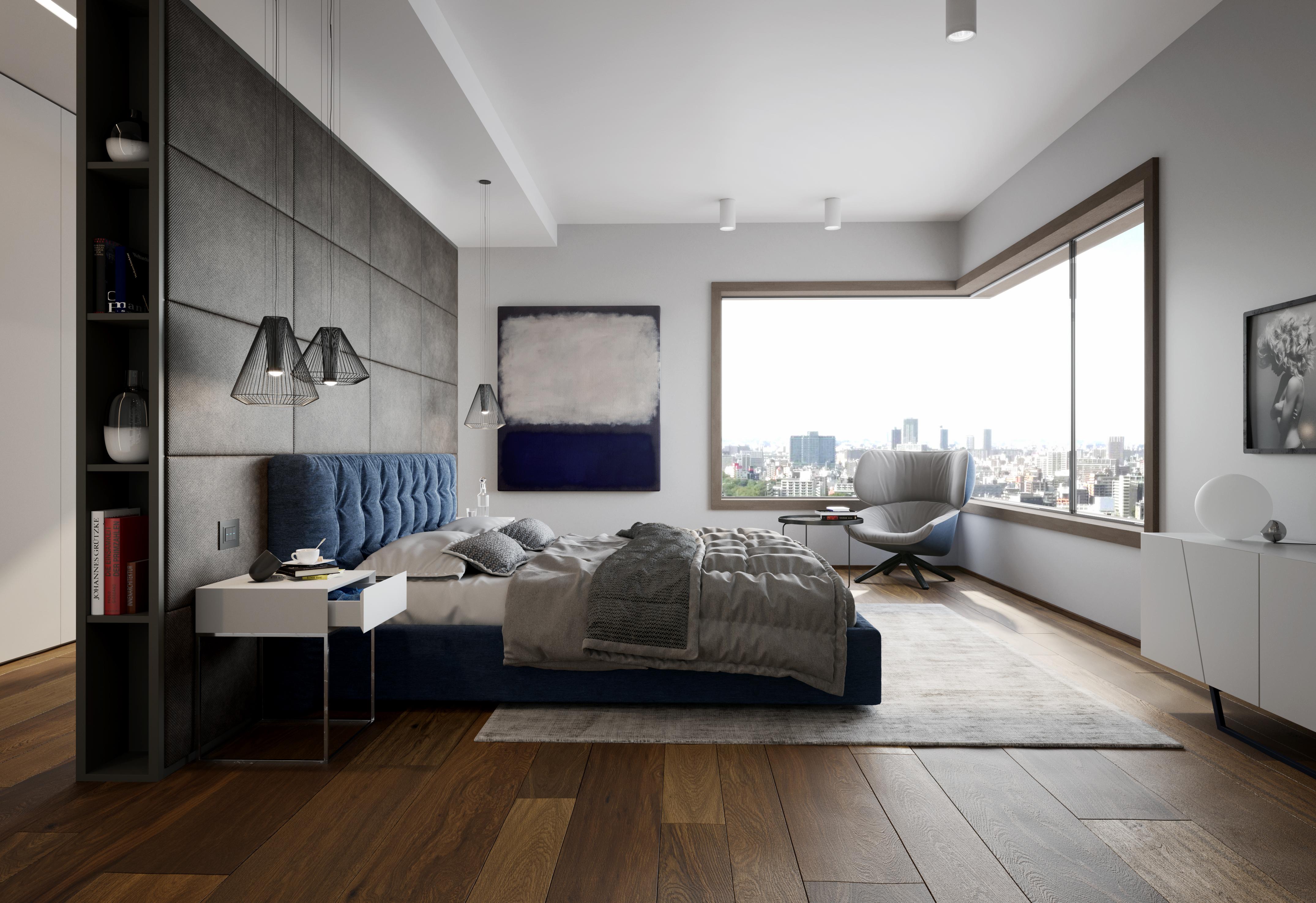 Piccardi-Living-London-apartment-bedroom-view-parquet-leather