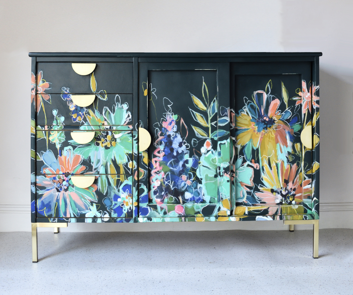 Abstract Floral Surface Design Vintage Sideboard from Chloe Kempster Design