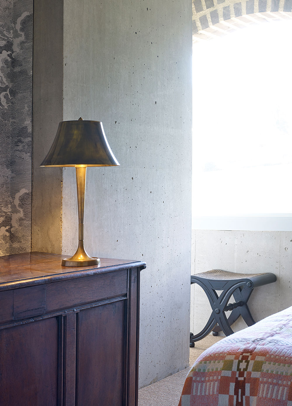 Bourse table lamp by Collier Webb with spun brass shade