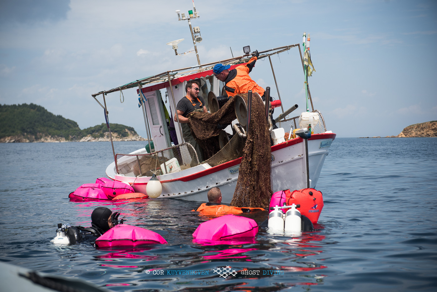 Healthy Seas divers retrieving abandoned nets