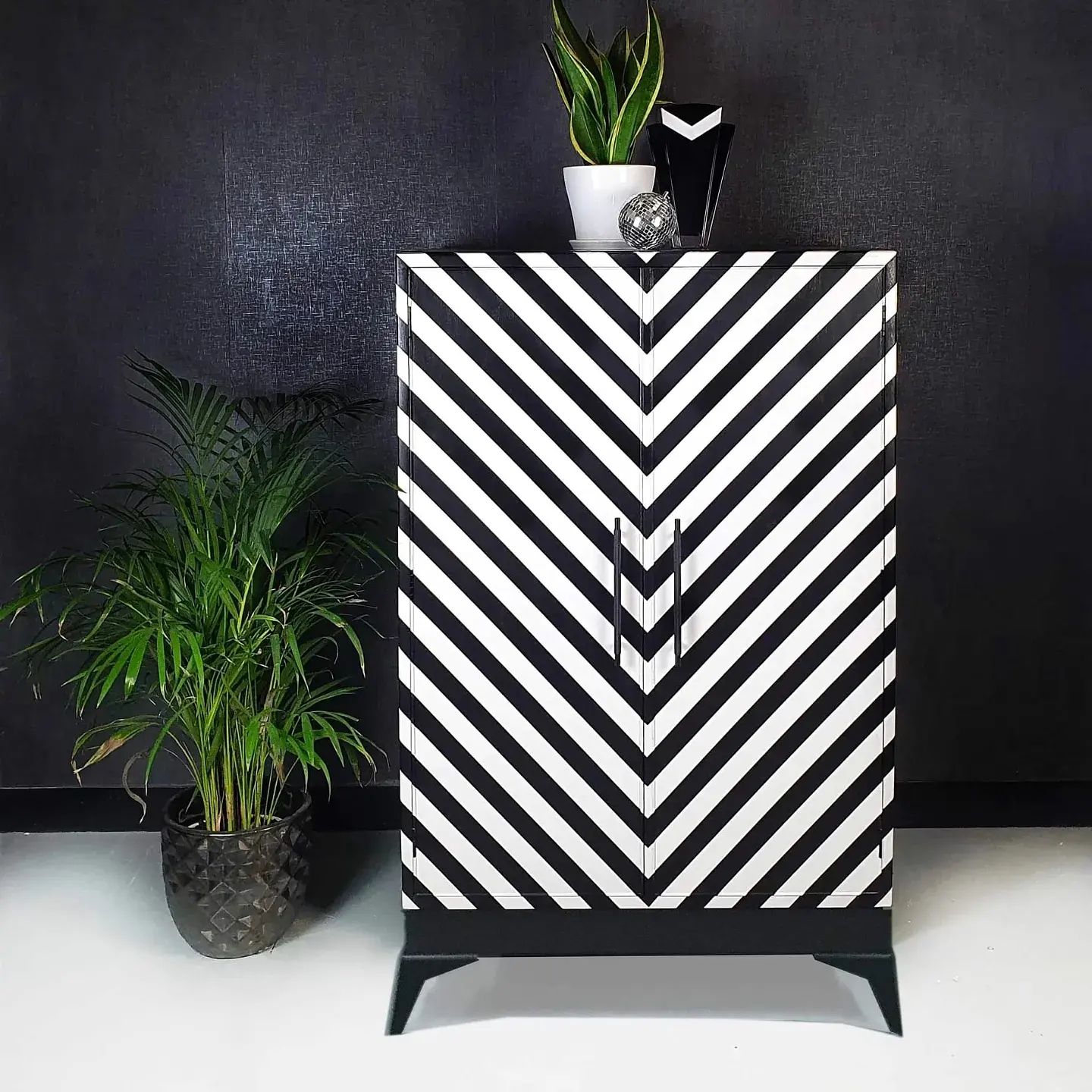 Monochrome Chevron Strip Upcycled Cabinet from Done Up North