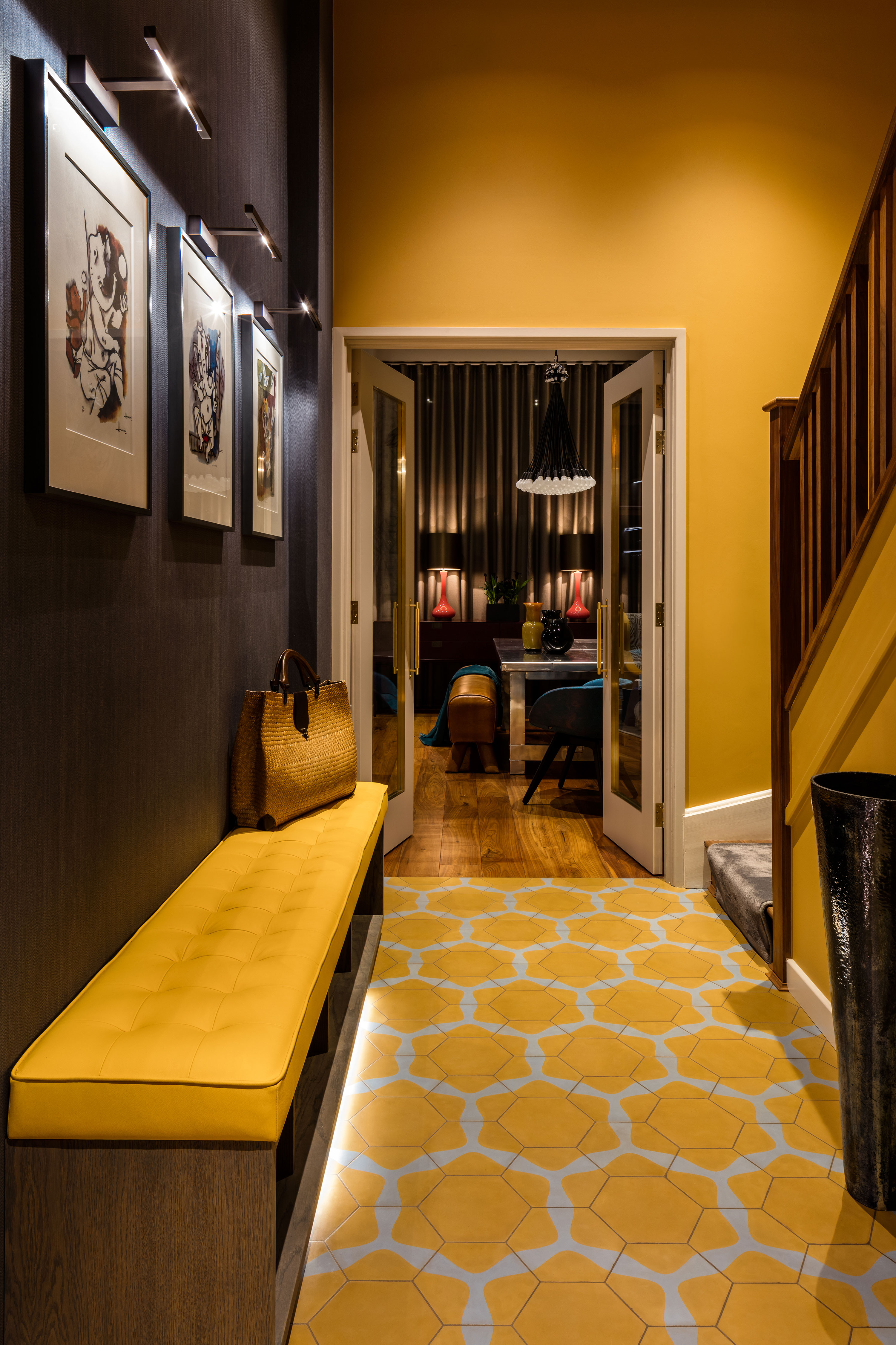 Hallway, yellow walls & flooring