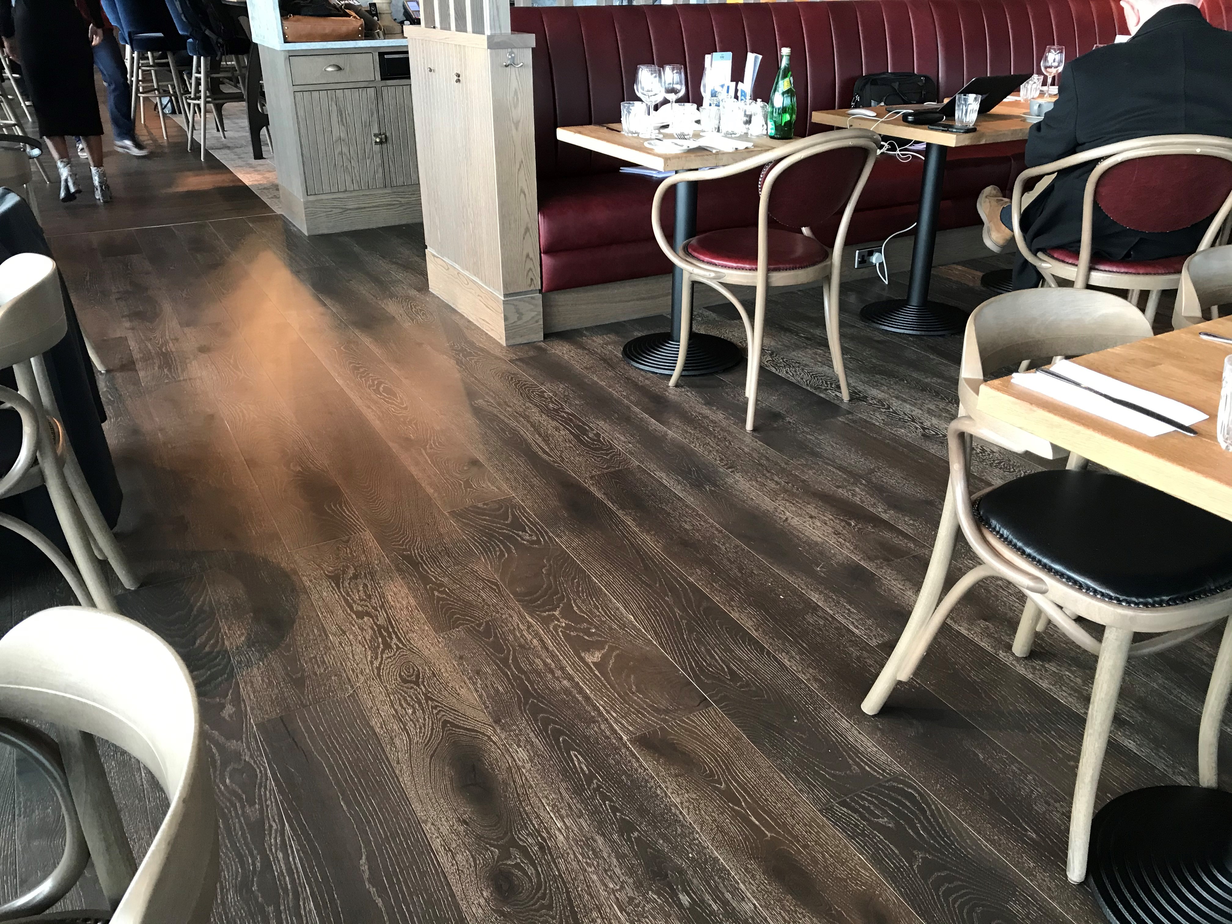 Fumed Oak engineered wood flooring in a restaurant