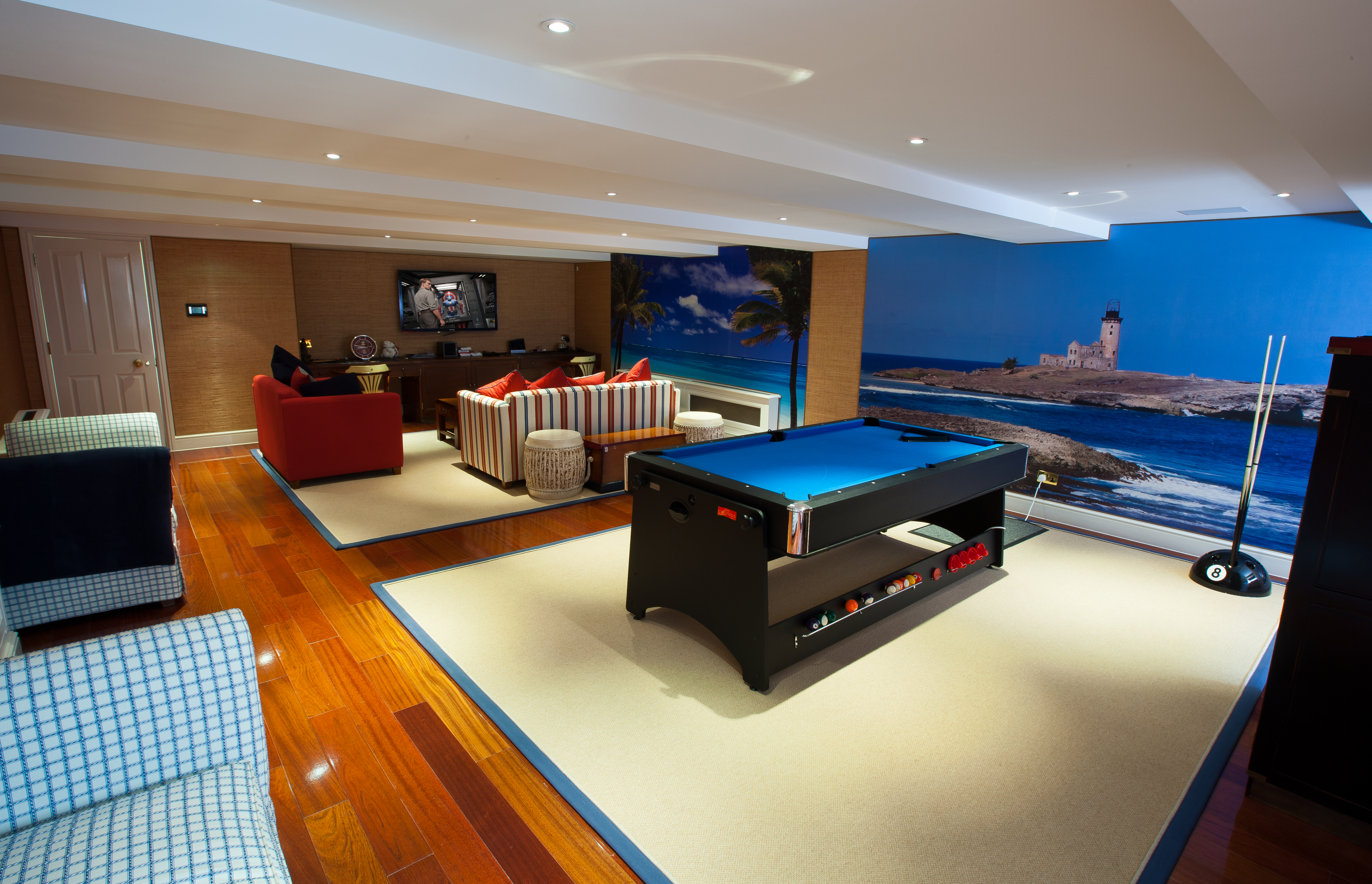 Games room, with TV media room and pool table.