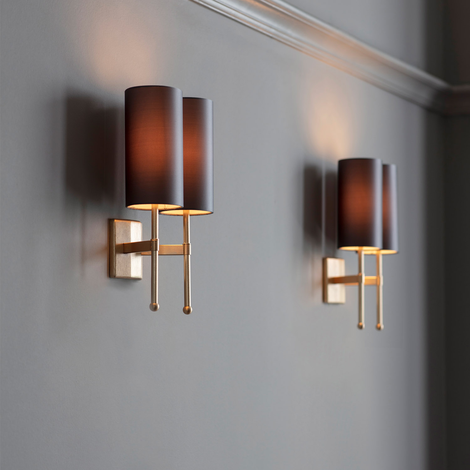 Gold Double Stem Wall Lights with Silk by Tigermoth Lighting