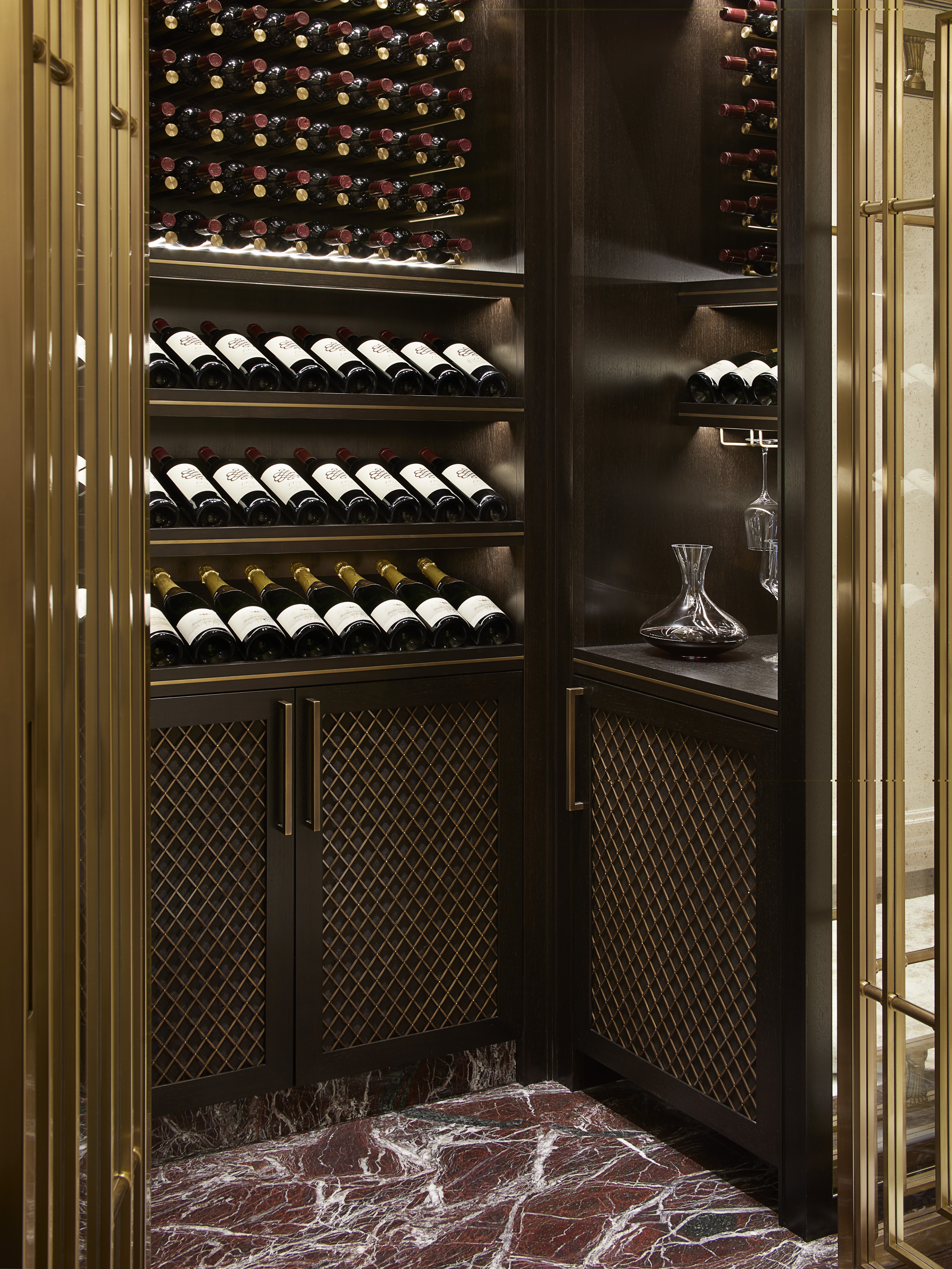 Wine Room with bespoke metalwork and dark stained timber