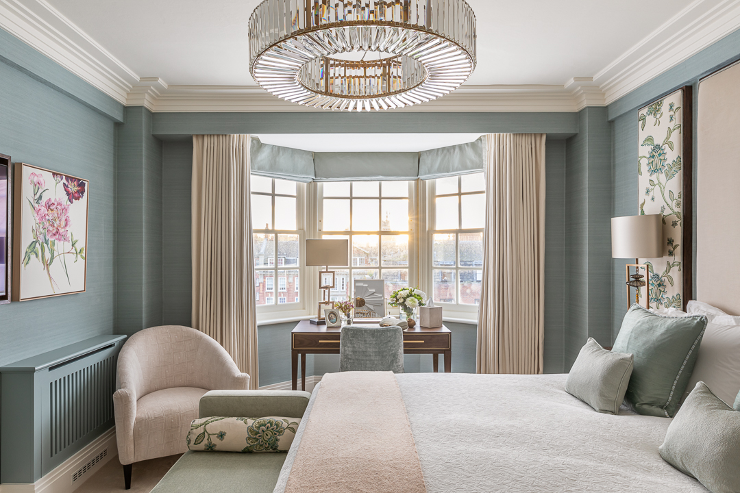 Principle Bedroom in soft teal and cream