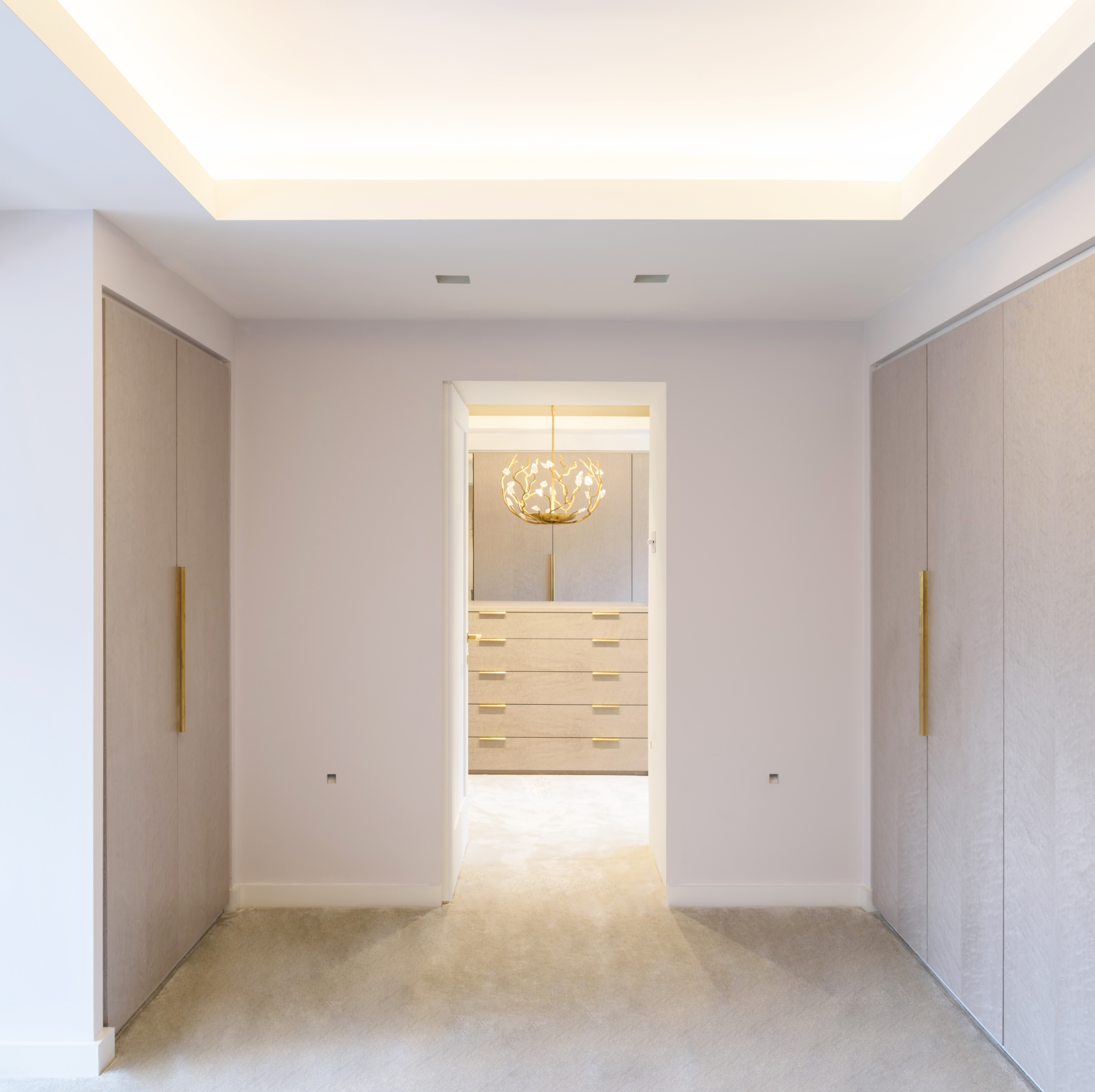 Luxurious elegant dressing room recessed ceiling builtin storage