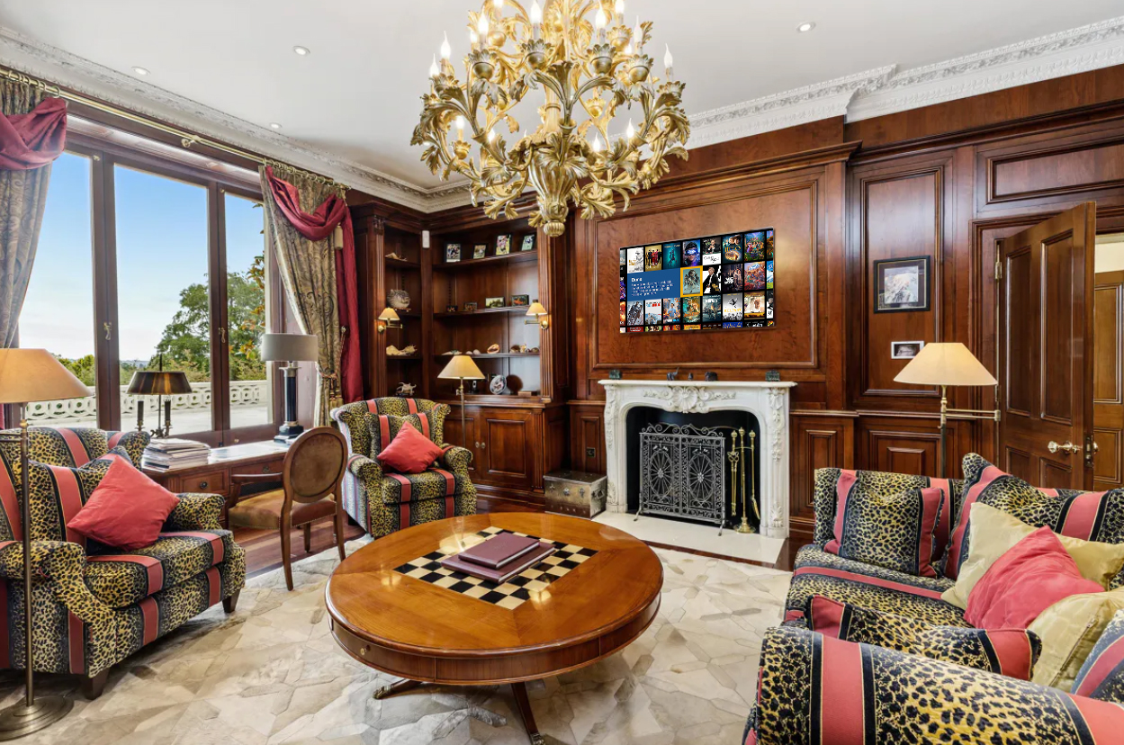 The family room, with Kaleidescape on the motorised TV.