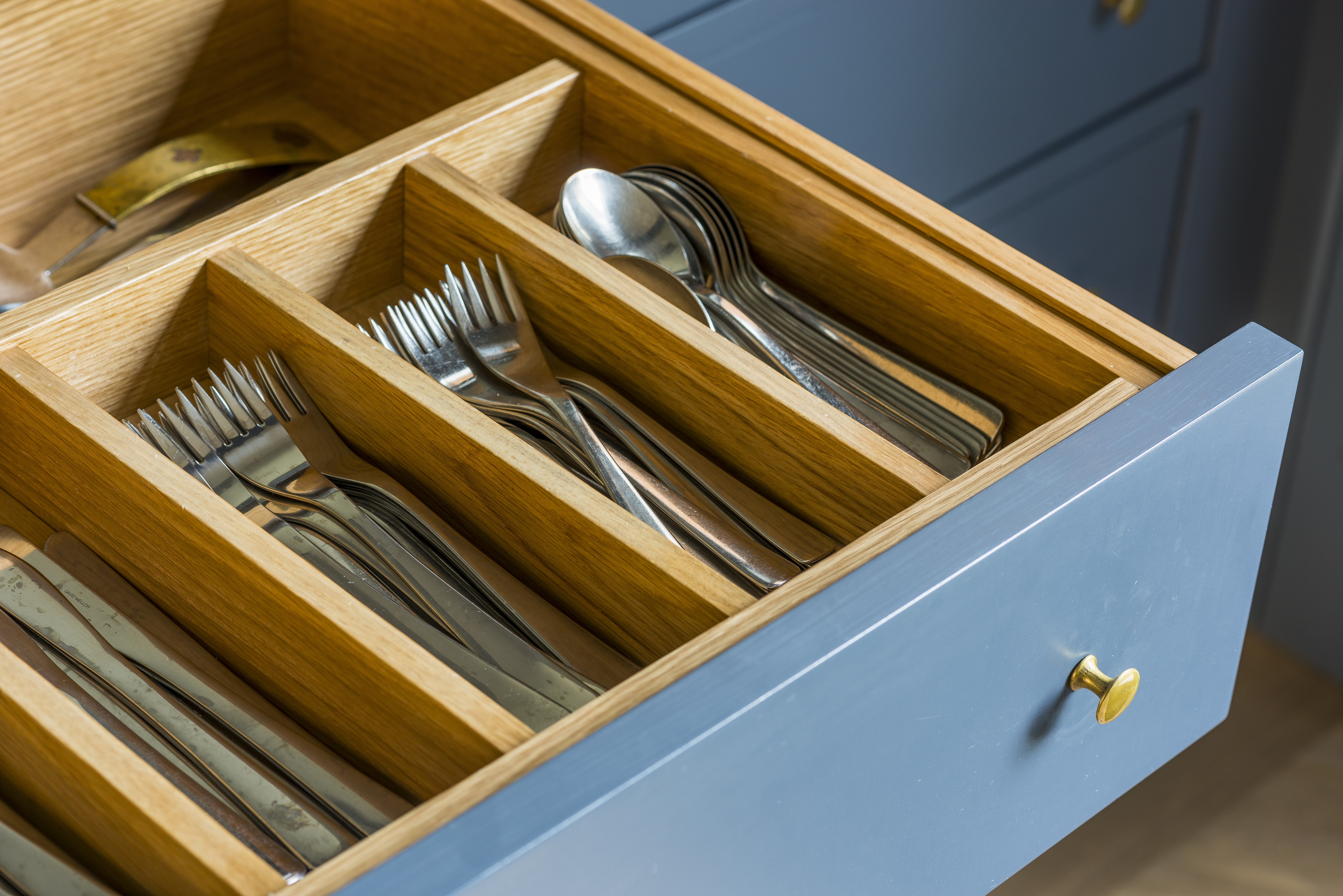 Cutlery drawer from solid dovetailed oak
