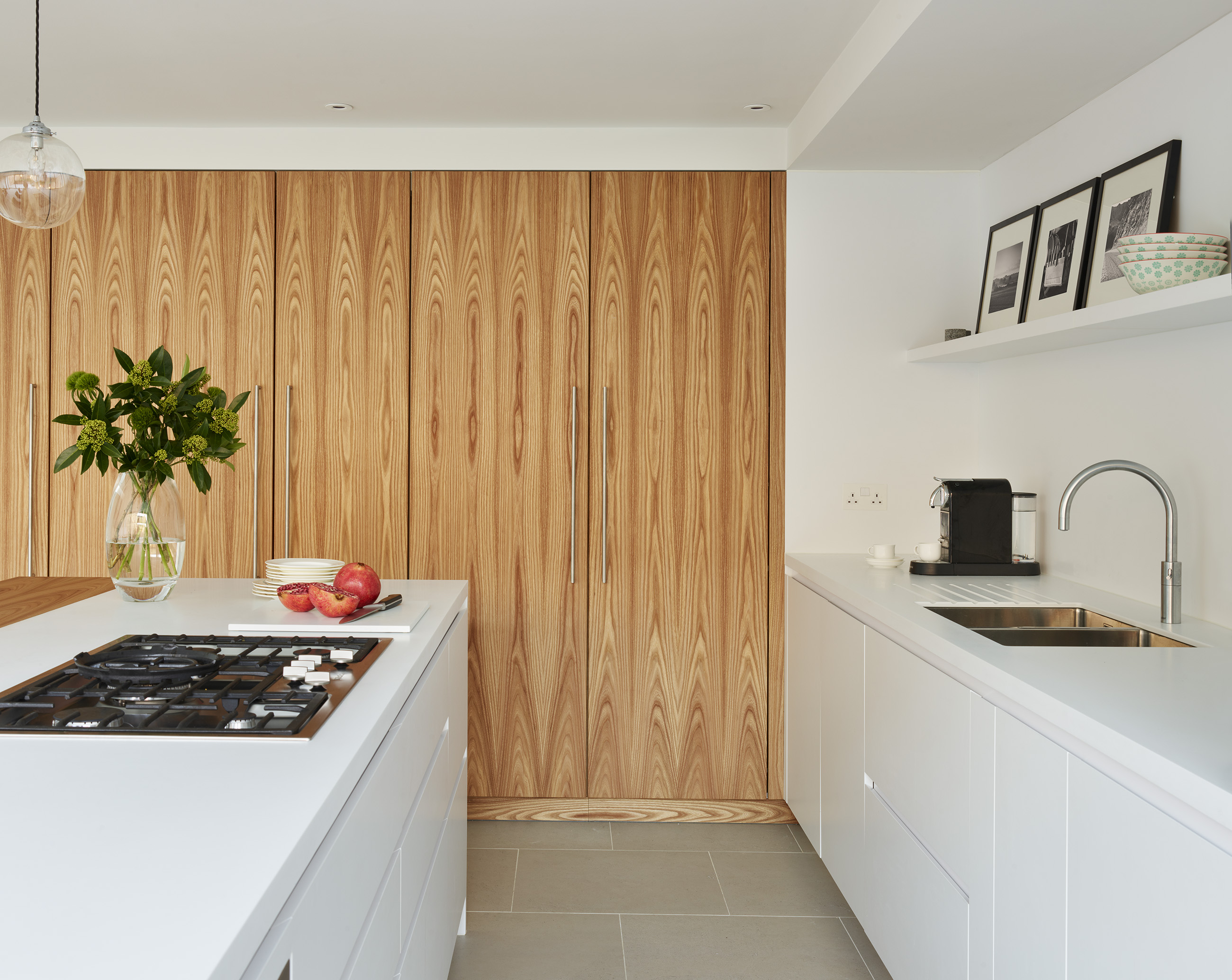 Onestà Cheltenham Bespoke Kitchen with elm veneer larder 