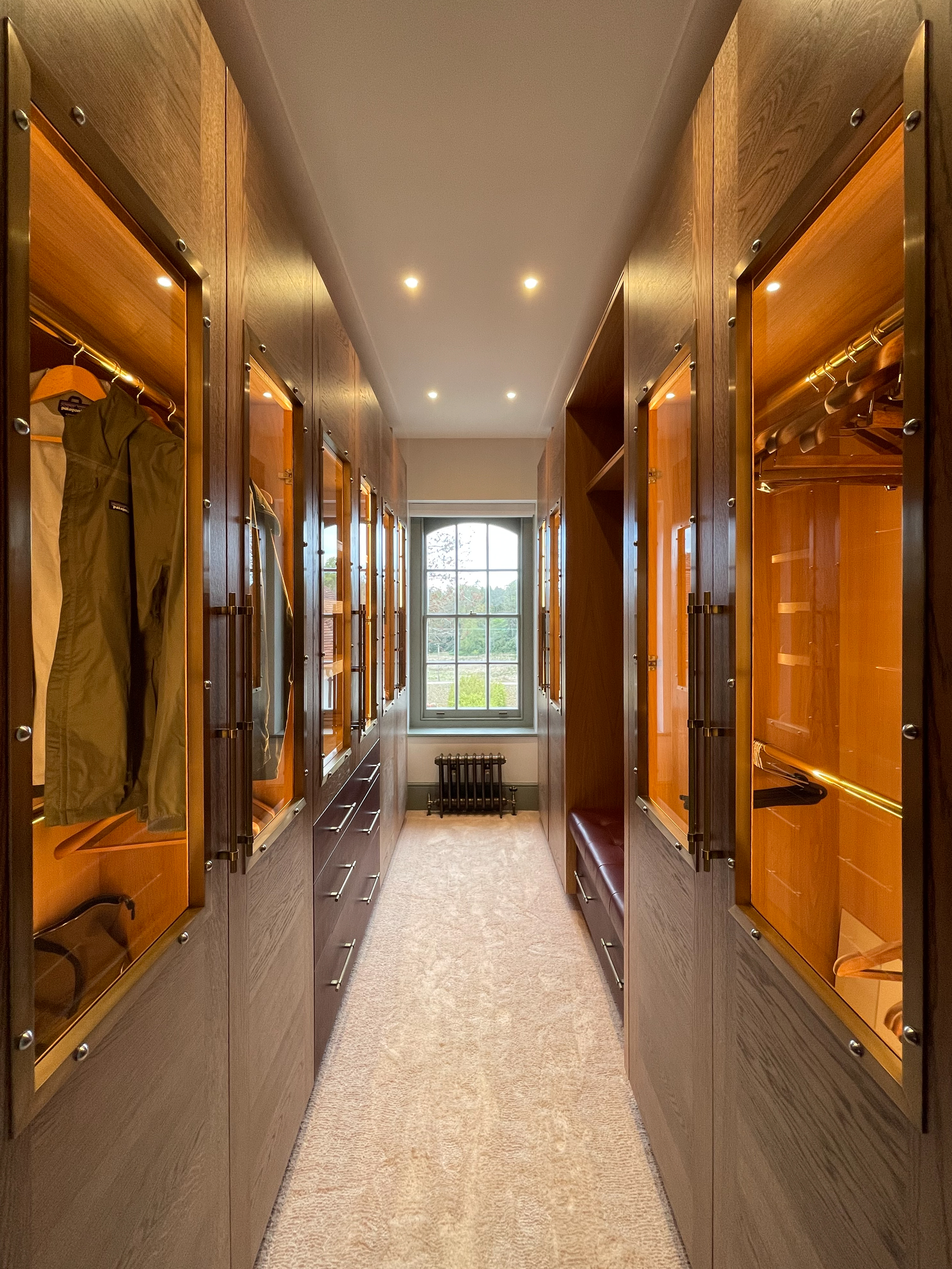 Walk-in wardrobe with glass doors