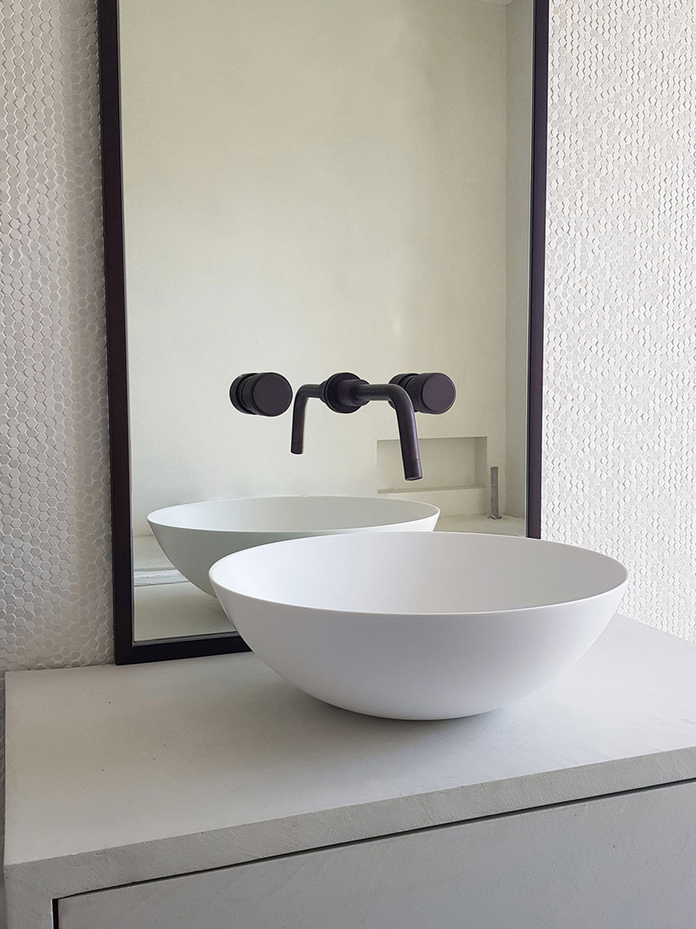 Microcement vanity top mounted basin