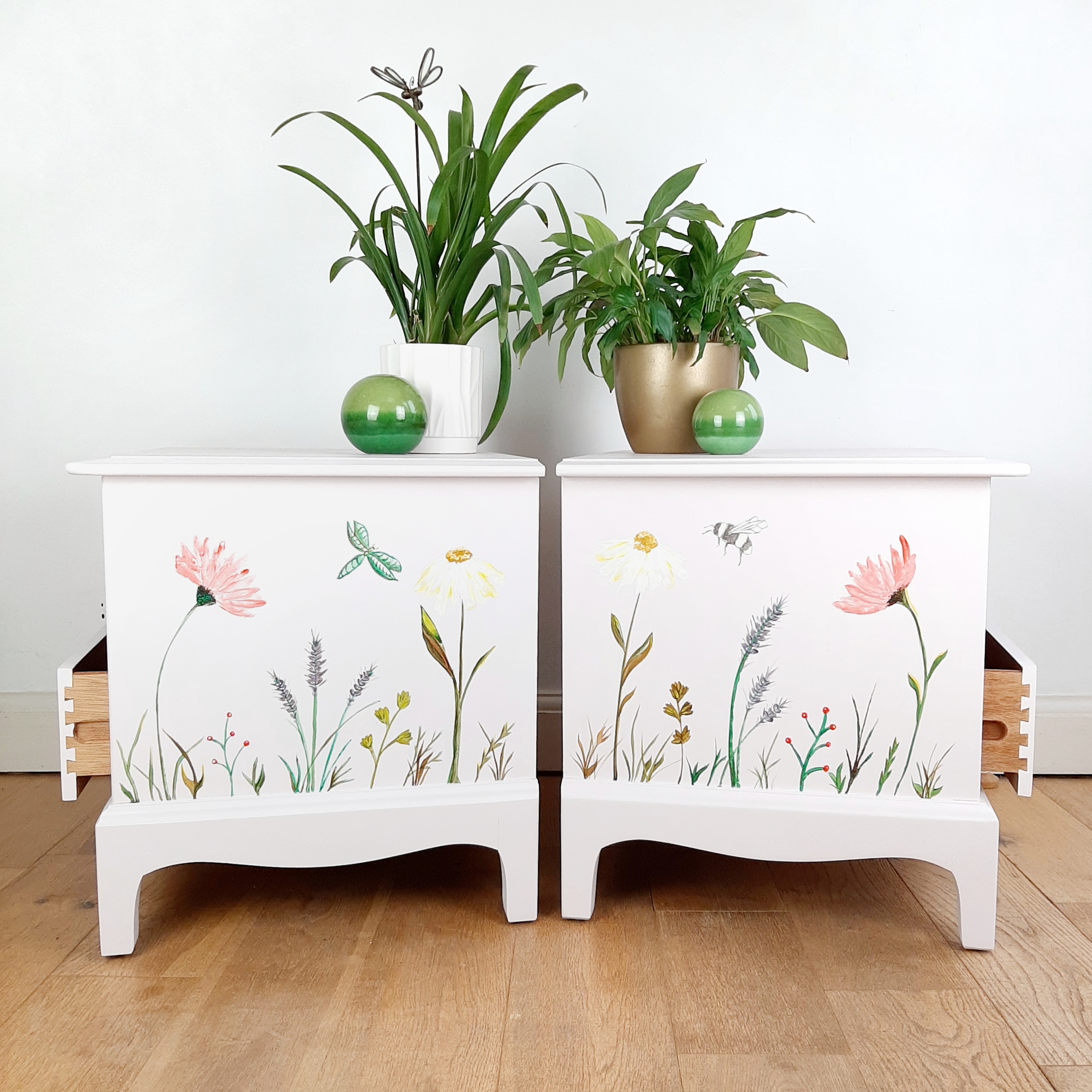 Stag blush Pink Bedsides Hand Painted Spring Flowers 