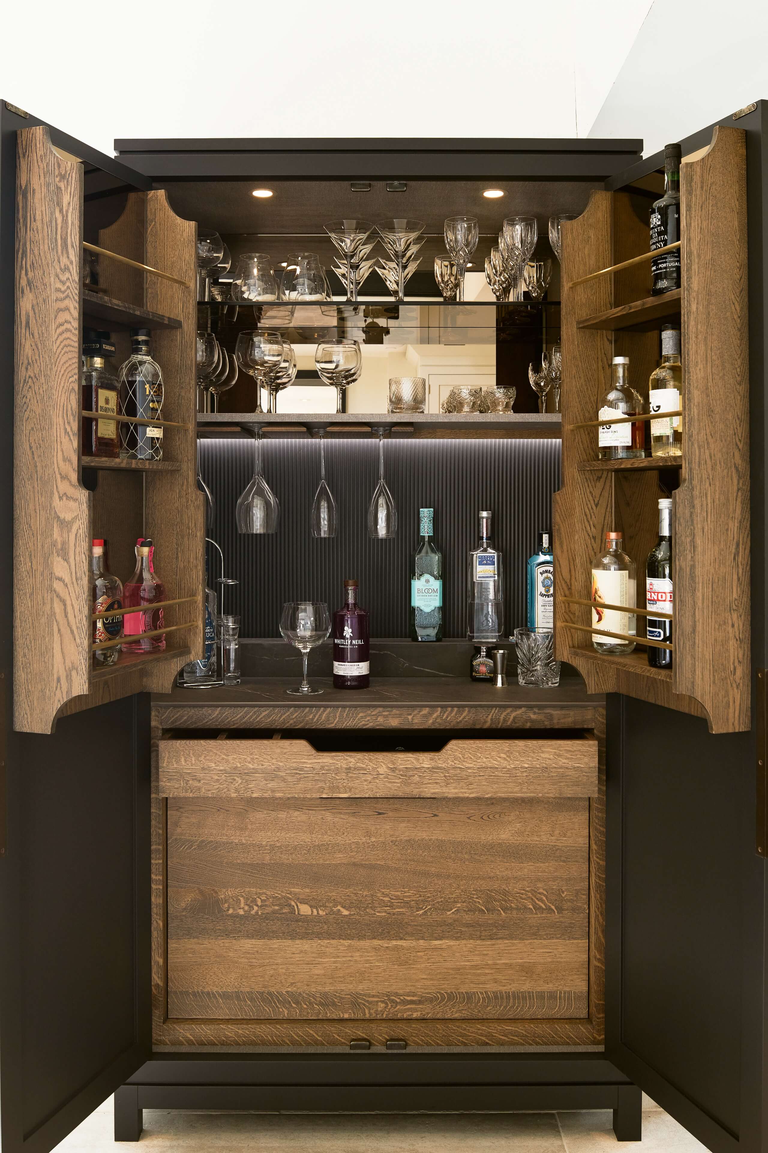 A bespoke drinks cabinet interior 
