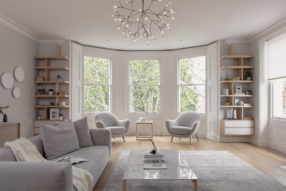 Minimalist, scandi-inpired, contemporary living room 