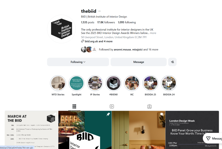 Top of the BIID Instagram page.