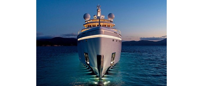 a photo of a superyacht heading straight on