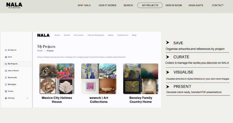 NALA Art website showing search options