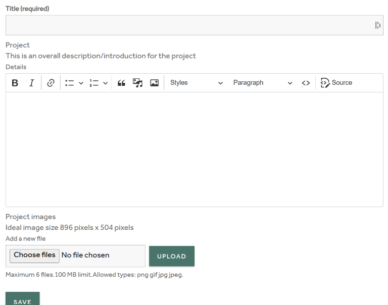 Option to add a title, details and images to a project on the Partner page of the BIID website
