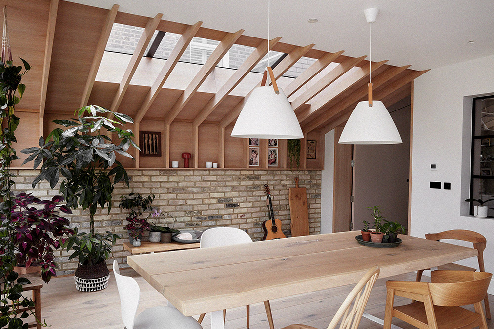 Scandinavian-inspired dining area within the new extension.